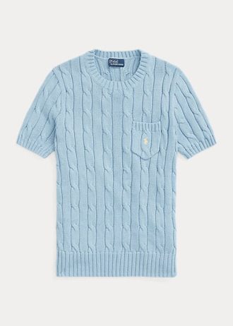 AZURE Ralph Lauren Damen-Kurzarmpullover aus Baumwolle mit Zopfmuster