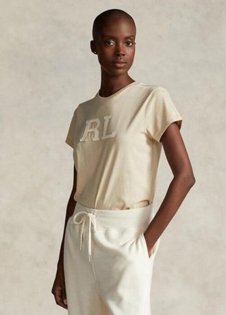 Beige Damen Ralph Lauren Rl-suede-applique Jersey T Shirts