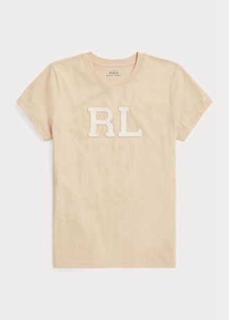 Beige Damen Ralph Lauren Rl-suede-applique Jersey T Shirts