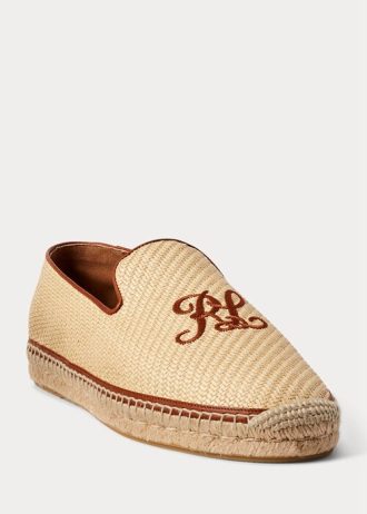 Beige Polo Ralph Lauren Canvas-Loafer mit Stickerei für Herren