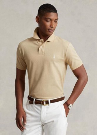 Beige Poloshirts aus Mesh für Herren von Ralph Lauren im Custom-Slim-Fit