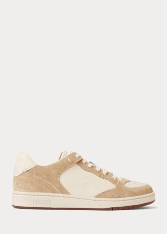 Beige Ralph Lauren Court Sneakers aus Leder und Wildleder für Herren