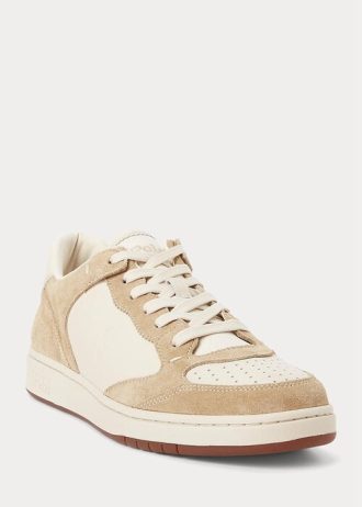 Beige Ralph Lauren Court Sneakers aus Leder und Wildleder für Herren