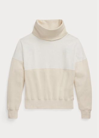 Beige Ralph Lauren Damen-Sweatshirts mit Trichterhalsausschnitt und Einsätzen aus Fleece