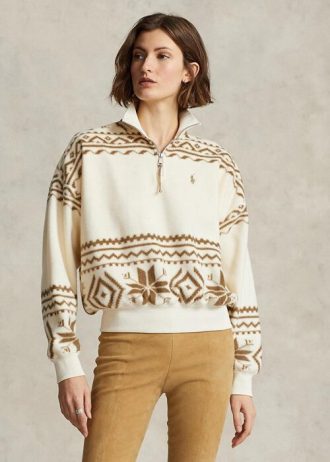 Beige Ralph Lauren Fleece-Pullover mit Fair-Isle-Motiv in Ton für Damen