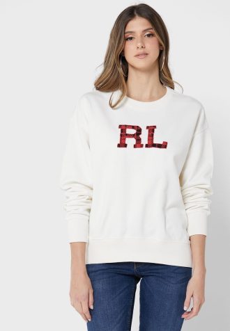 Beige Ralph Lauren Graphic Strick-Sweatshirts für Damen