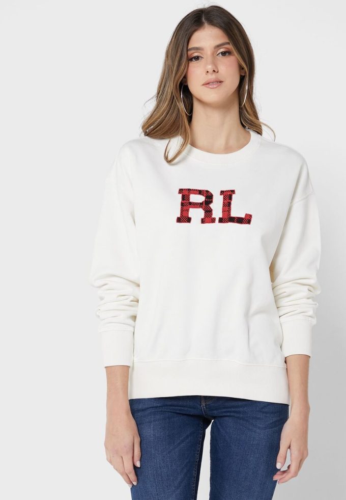 Beige Ralph Lauren Graphic Strick-Sweatshirts für Damen