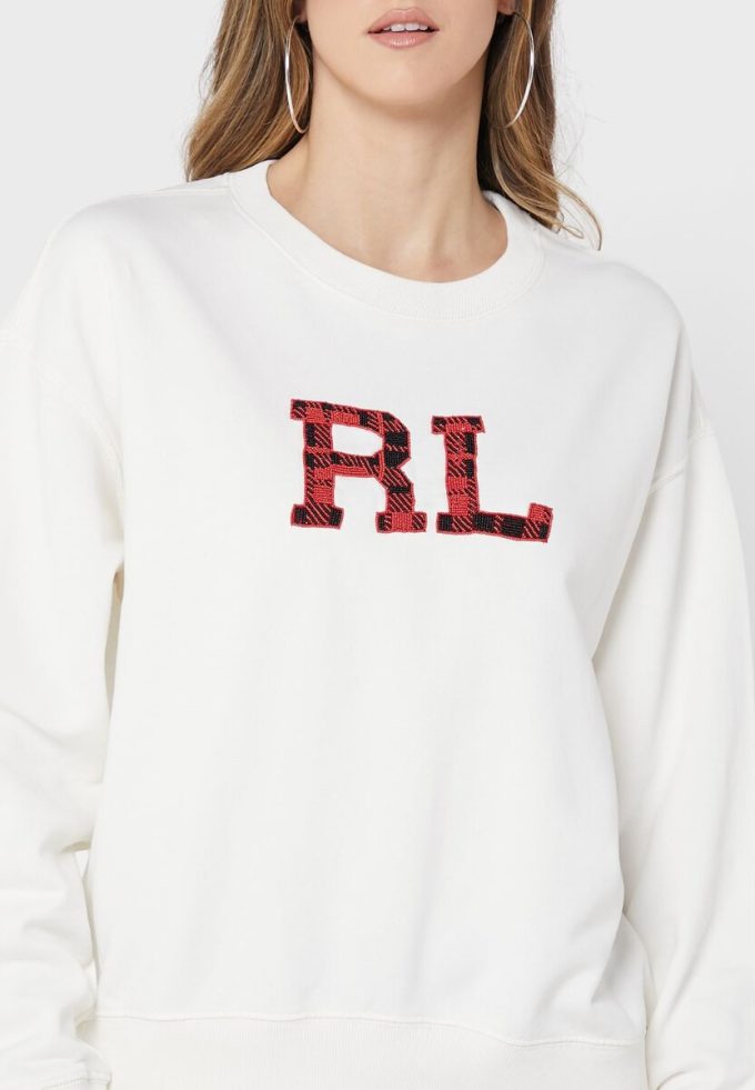 Beige Ralph Lauren Graphic Strick-Sweatshirts für Damen