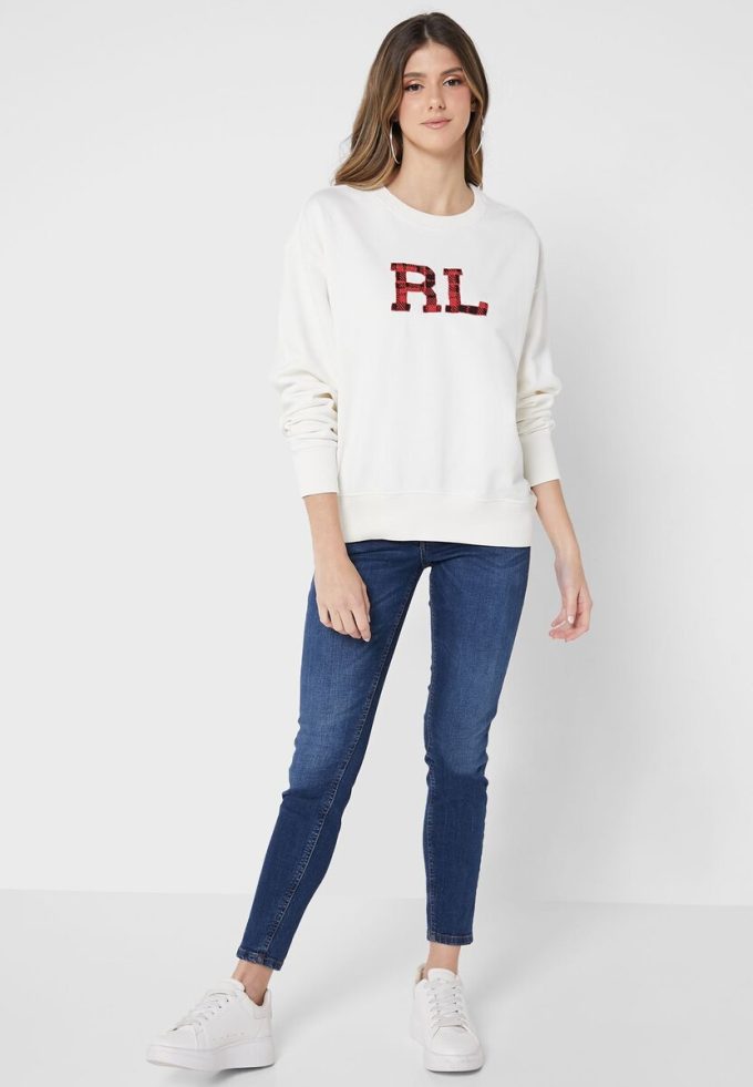 Beige Ralph Lauren Graphic Strick-Sweatshirts für Damen