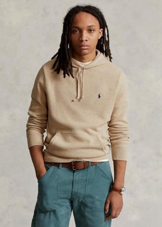 Beige Ralph Lauren Herren Pullover mit Kapuze aus strukturierter Baumwolle