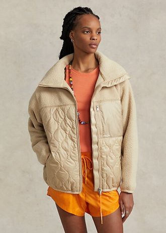 Beige Ralph Lauren Hybrid-Jacken mit hochflorigem und Ripstop-Einsatz für Damen