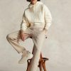 Beige Ralph Lauren Logo-Hosen aus Jersey mit Zopfmuster für Damen Beige Ralph Lauren Logo-Hosen aus Jersey mit Zopfmuster für Damen