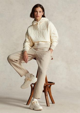 Beige Ralph Lauren Logo-Hosen aus Jersey mit Zopfmuster für Damen