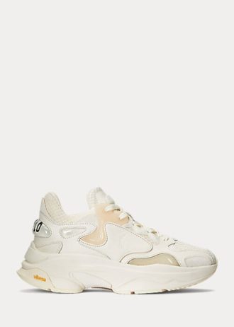Beige Ralph Lauren Logo Tech Sneakers für Damen