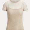 Beige Ralph Lauren Mesh-Kurzarmpullover für Damen Beige Ralph Lauren Mesh-Kurzarmpullover für Damen