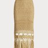 Beige Ralph Lauren Pointelle-Strickröcke mit Makramee-Fransen für Damen Beige Ralph Lauren Pointelle-Strickröcke mit Makramee-Fransen für Damen