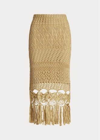 Beige Ralph Lauren Pointelle-Strickröcke mit Makramee-Fransen für Damen