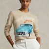 Beige Ralph Lauren Pullover aus Kaschmirmischung mit AR-Motiv für Damen Beige Ralph Lauren Pullover aus Kaschmirmischung mit AR-Motiv für Damen