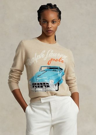 Beige Ralph Lauren Pullover aus Kaschmirmischung mit AR-Motiv für Damen