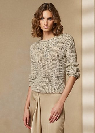 Beige Ralph Lauren Rollkragenpullover aus Seide mit Verzierung für Damen