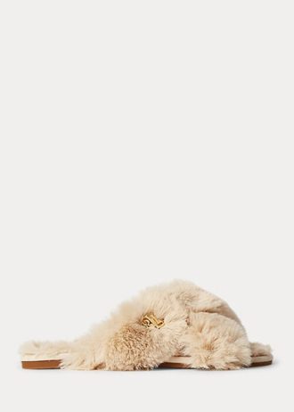 Beige Ralph Lauren Sydni Flache Schuhe aus Kunstpelz für Damen