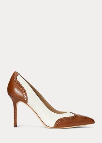 Beige / Weiß Ralph Lauren Lynden Pumps aus Nappa- und brüniertem Leder für Damen