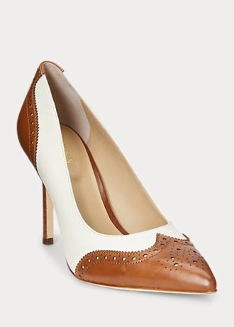 Beige / Weiß Ralph Lauren Lynden Pumps aus Nappa- und brüniertem Leder für Damen