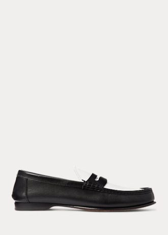 Beige / Weiße Ralph Lauren Chalmers Penny Loafer aus Kalbsleder für Damen