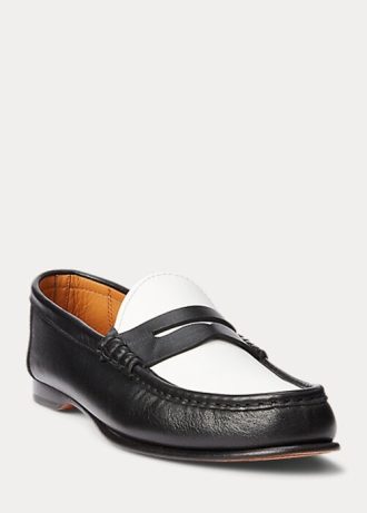 Beige / Weiße Ralph Lauren Chalmers Penny Loafer aus Kalbsleder für Damen