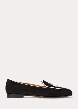 Beige / Weiße Ralph Lauren Laurel Tassel Loafer aus Ziegenwildleder für Damen