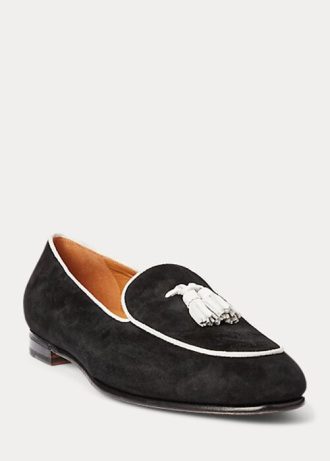 Beige / Weiße Ralph Lauren Laurel Tassel Loafer aus Ziegenwildleder für Damen