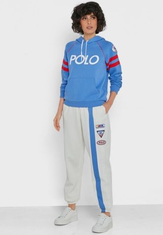 Beigefarbene Jogginghose mit seitlichen Streifen von Ralph Lauren für Damen