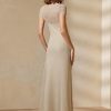Beiges, kurzärmliges Abendkleid aus Netzstoff von Ralph Lauren für Damen Beiges, kurzärmliges Abendkleid aus Netzstoff von Ralph Lauren für Damen
