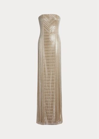 Beiges, verziertes Abendkleid Collingwood von Ralph Lauren für Damen