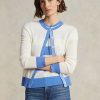 Blau / Cremefarbene Ralph Lauren Crest Cashmere Cardigan Pullover für Damen Blau / Cremefarbene Ralph Lauren Crest Cashmere Cardigan Pullover für Damen