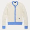 Blau / Cremefarbene Ralph Lauren Crest Cashmere Cardigan Pullover für Damen Blau / Cremefarbene Ralph Lauren Crest Cashmere Cardigan Pullover für Damen