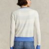 Blau / Cremefarbene Ralph Lauren Crest Cashmere Cardigan Pullover für Damen Blau / Cremefarbene Ralph Lauren Crest Cashmere Cardigan Pullover für Damen