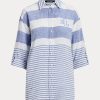 Blau / Weiß Damen Ralph Lauren Gestreifte Oversize Leinenhemden