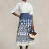Blau / Weiß Damen Ralph Lauren Print Perlen Voile A-Linie Röcke