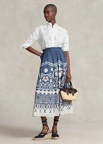 Blau / Weiß Damen Ralph Lauren Print Perlen Voile A-Linie Röcke