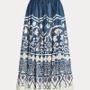 Blau / Weiß Damen Ralph Lauren Print Perlen Voile A-Linie Röcke