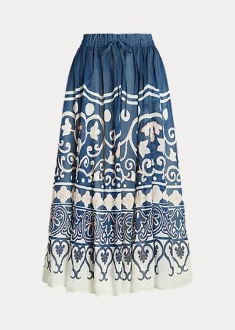 Blau / Weiß Damen Ralph Lauren Print Perlen Voile A-Linie Röcke