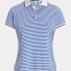 Blau/Weiß gestreifte Jersey-Poloshirts von Ralph Lauren für Damen Blau/Weiß gestreifte Jersey-Poloshirts von Ralph Lauren für Damen