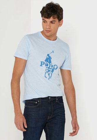 Blaue bedruckte T-Shirts mit Rundhalsausschnitt von Ralph Lauren für Herren