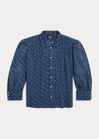 Blaue Blusenhemden aus Baumwollvoile mit Blumenmuster von Ralph Lauren für Damen