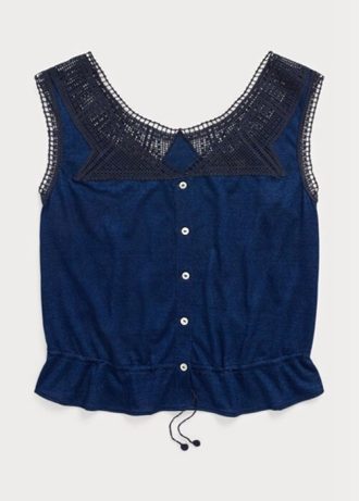 Blaue Camisole-Oberteile mit Häkelbesatz für Damen von Ralph Lauren Indigo