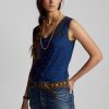 Blaue Camisole-Oberteile mit Häkelbesatz für Damen von Ralph Lauren Indigo Blaue Camisole-Oberteile mit Häkelbesatz für Damen von Ralph Lauren Indigo