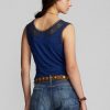 Blaue Camisole-Oberteile mit Häkelbesatz für Damen von Ralph Lauren Indigo Blaue Camisole-Oberteile mit Häkelbesatz für Damen von Ralph Lauren Indigo