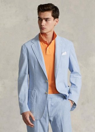 Blaue Chambray-Anzugsakkos von Ralph Lauren für Herren