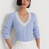 Blaue Cricket-Pullover mit Zopfmuster für Damen von Ralph Lauren Blaue Cricket-Pullover mit Zopfmuster für Damen von Ralph Lauren